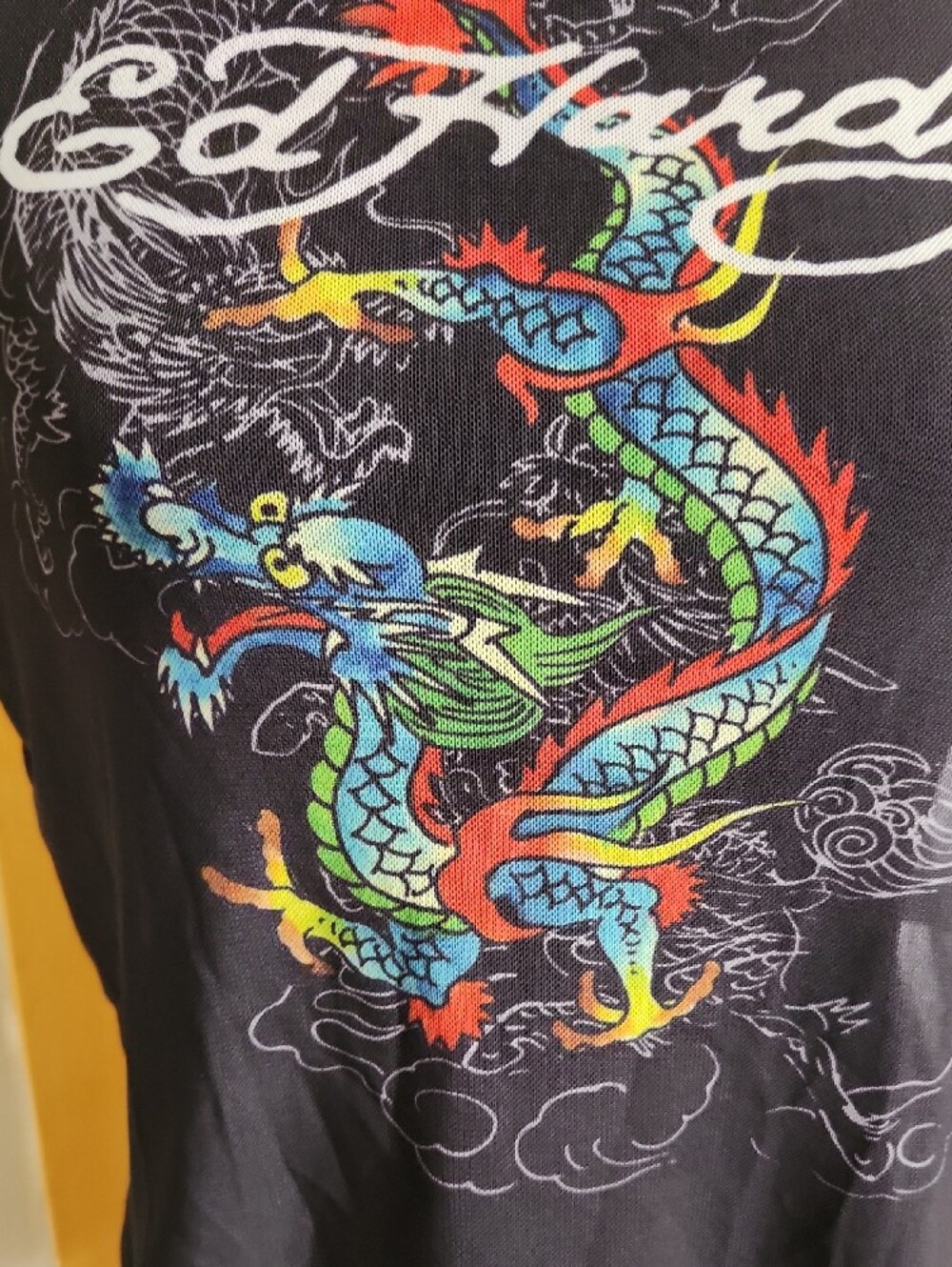 Ed Hardy Black Mesh Short-Sleeve Dragon Crop Top - Picture 2 of 5